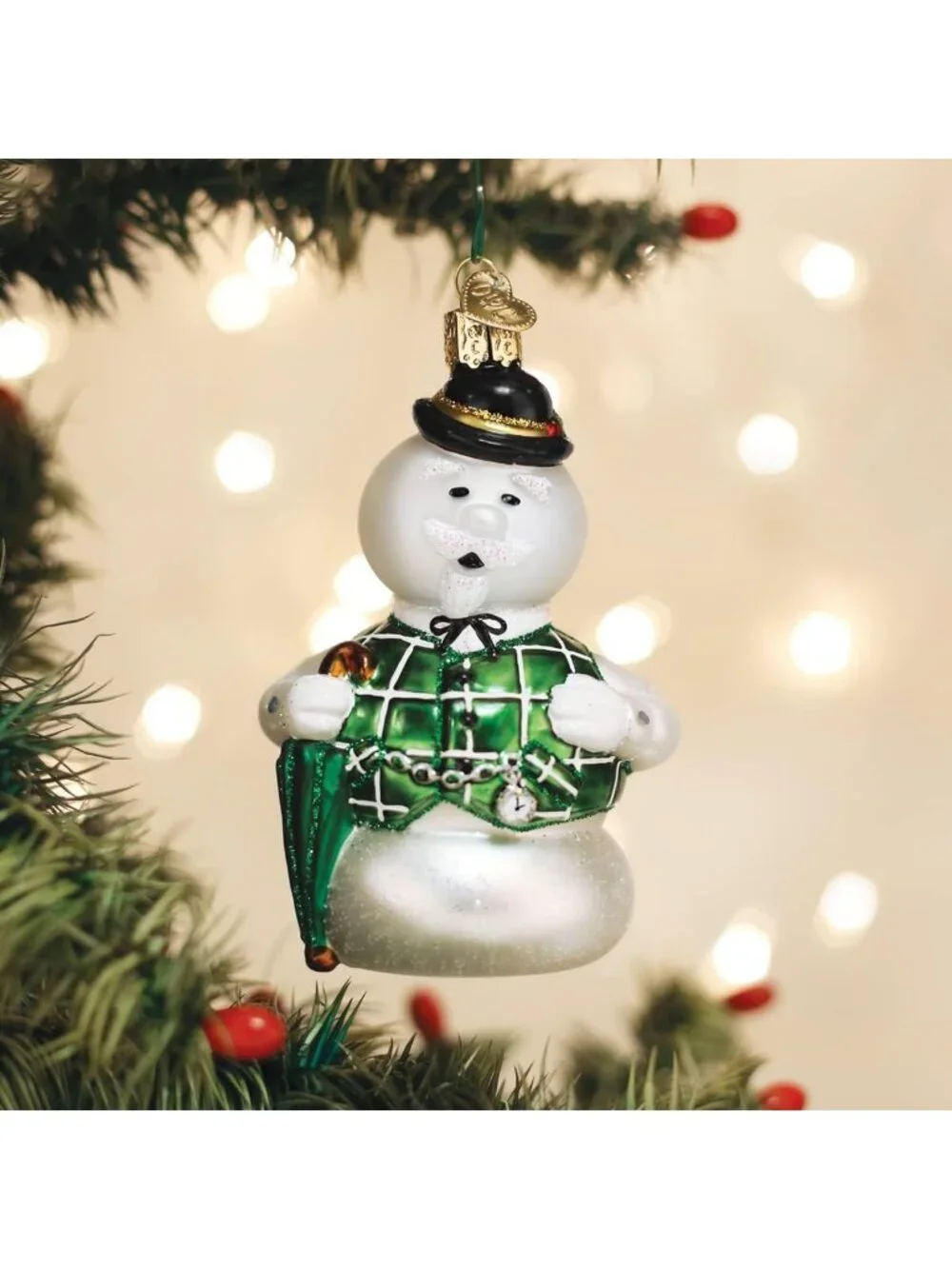 Handcrafted Glass Blown Snowman Ornament for Christmas Tree, Holiday Decor